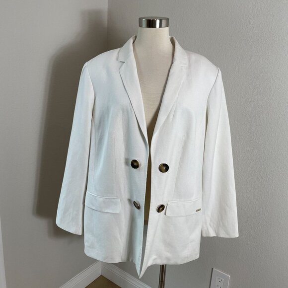 Calvin Klein Womens Plus 20W White Linen Blend Open Blazer Jacket - Picture 1 of 11